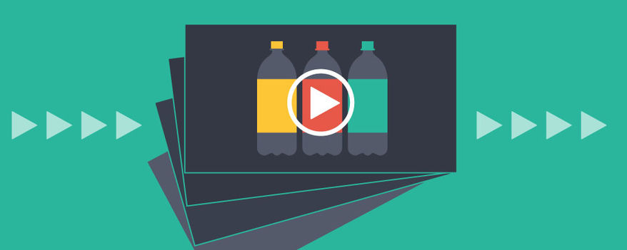 three plastic bottles on a video graphic